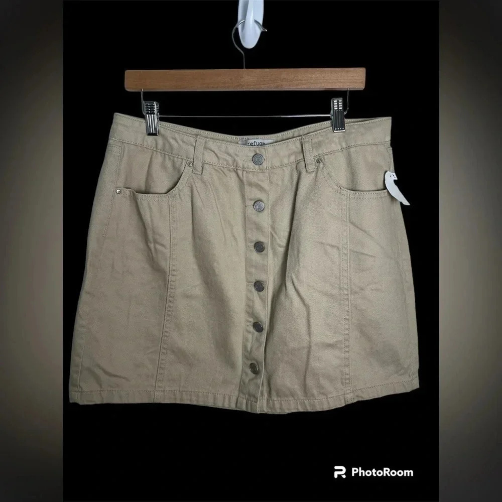 Charlotte Russe Refuge XL Tan Button Down Mini Skirt